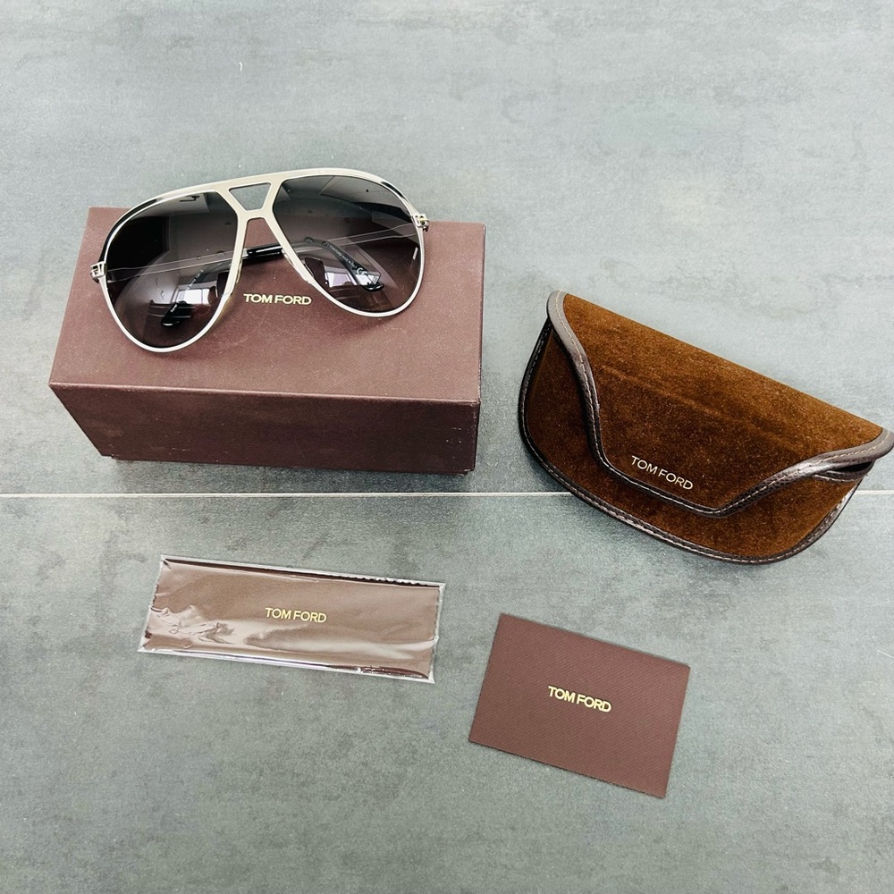 Tom Ford Silver and Brown Aviator Glasses